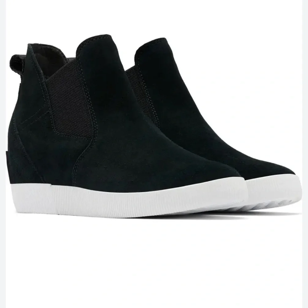 Sorel Out N About Slip-On Wedge II Black Suede Wedge Sneakers
